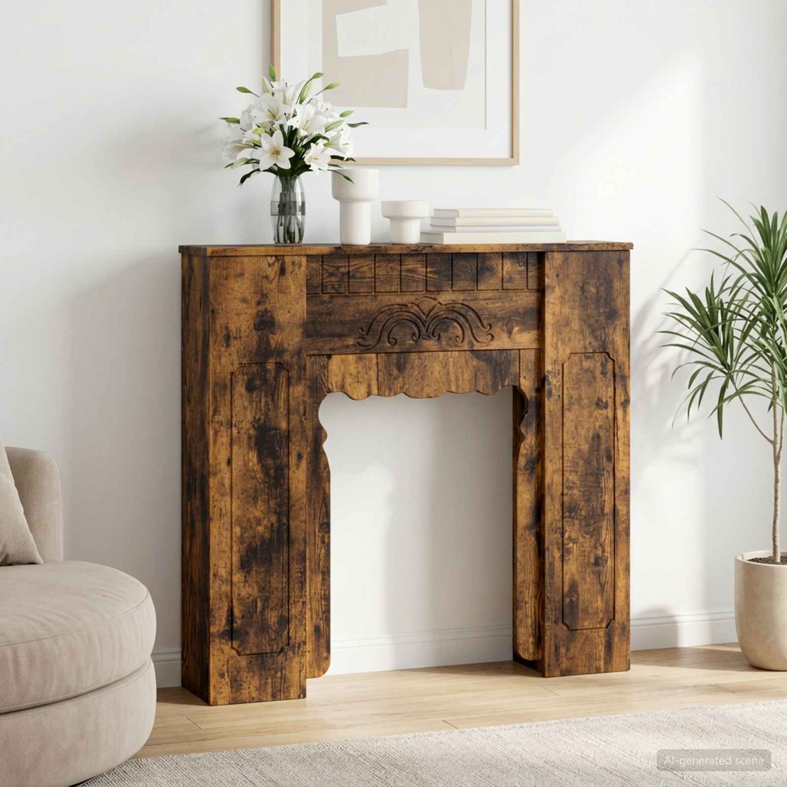 Haardomlijsting Gerookt eiken 93 x 20 x 89 cm Bewerkt hout is nu te koop bij PeponiXL, paradijselijk wonen!