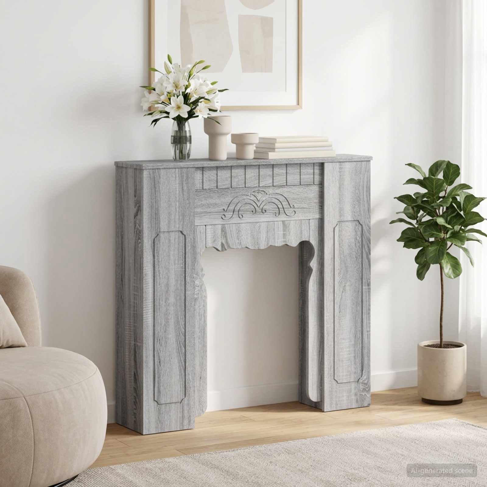 Haardomlijsting Grijs Sonoma 93 x 20 x 89 cm Bewerkt hout is nu te koop bij PeponiXL, paradijselijk wonen!