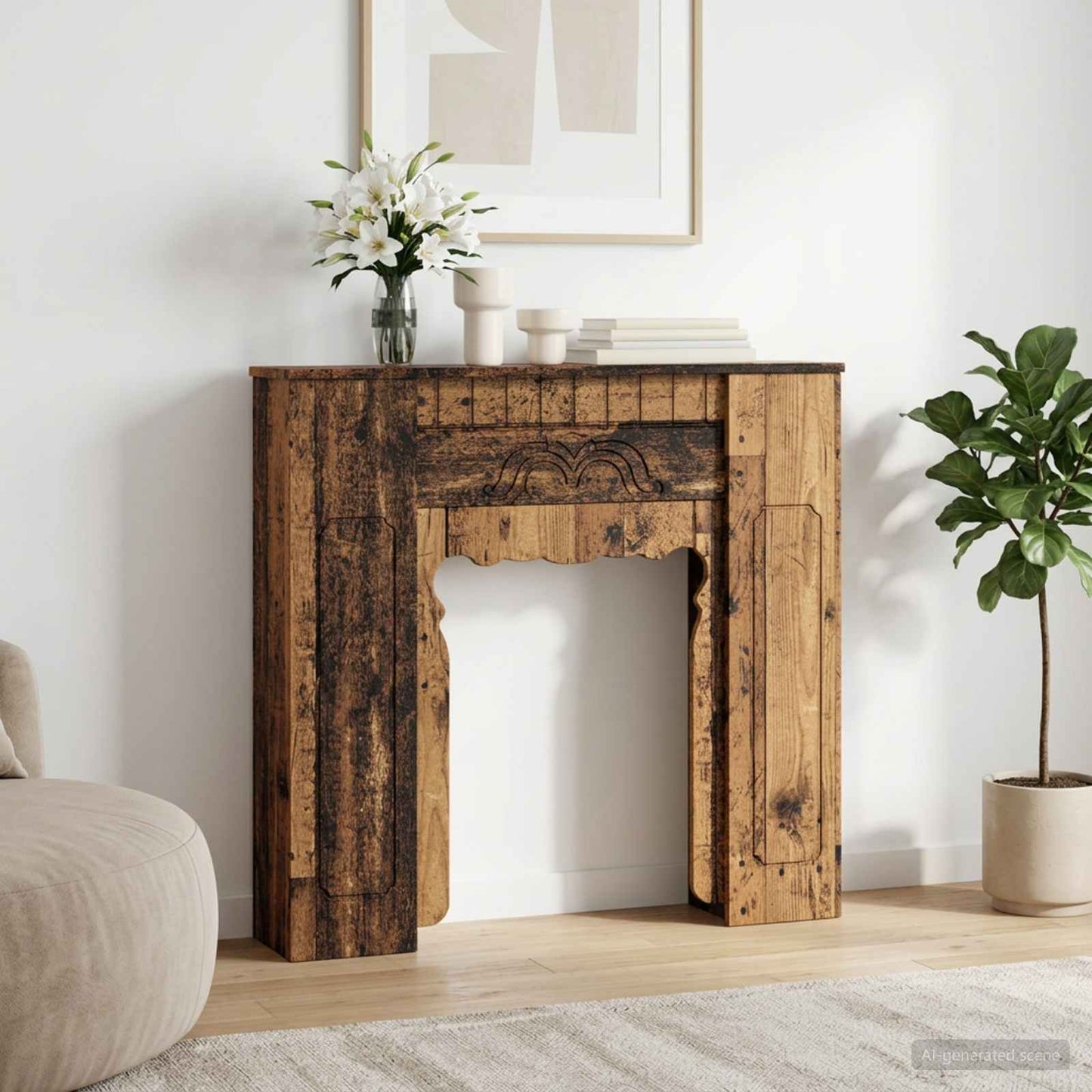 Haardomlijsting Oud hout 93 x 20 x 89 cm Bewerkt hout is nu te koop bij PeponiXL, paradijselijk wonen!