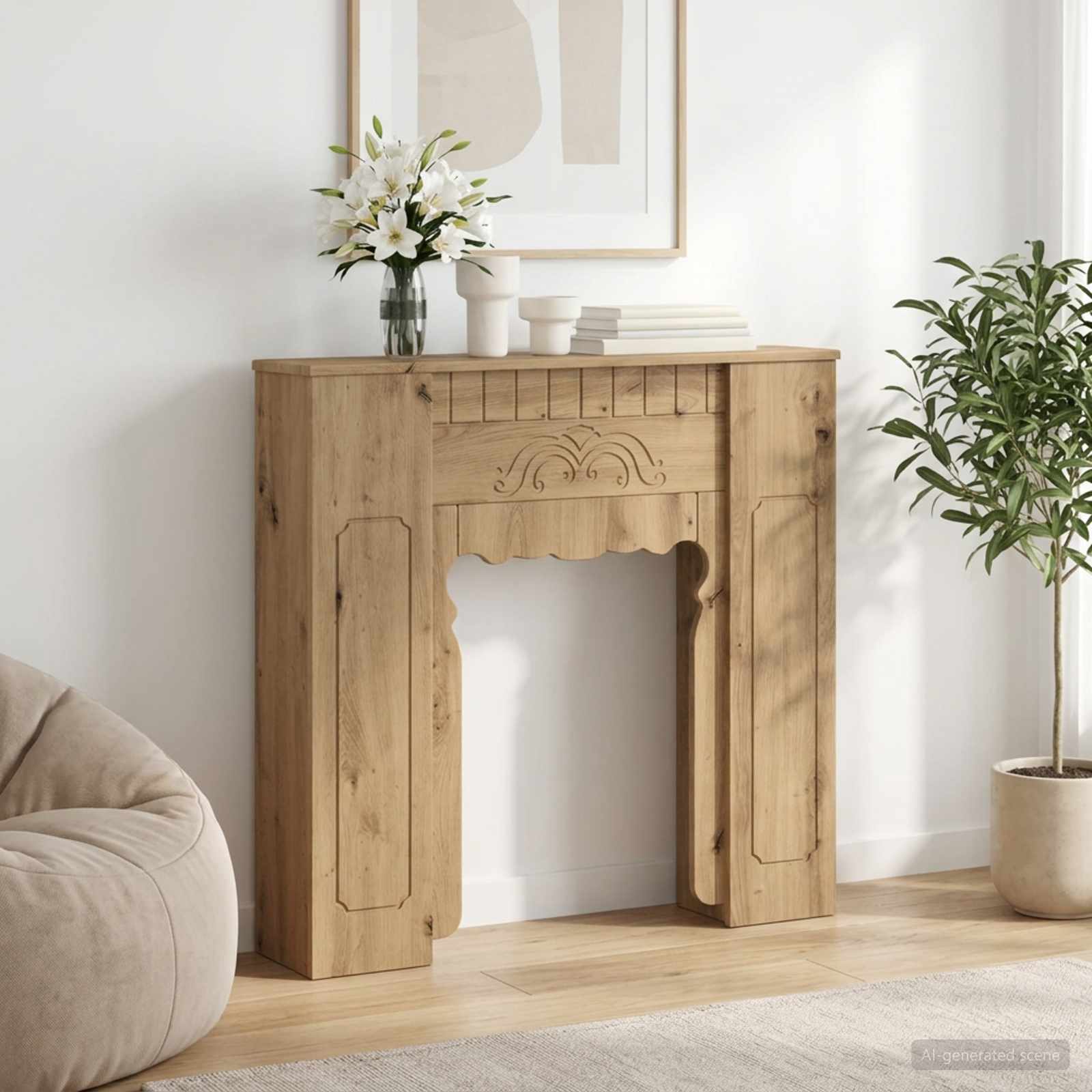 Haardomlijsting Artisanaal eiken 93 x 20 x 89 cm Bewerkt hout is nu te koop bij PeponiXL, paradijselijk wonen!
