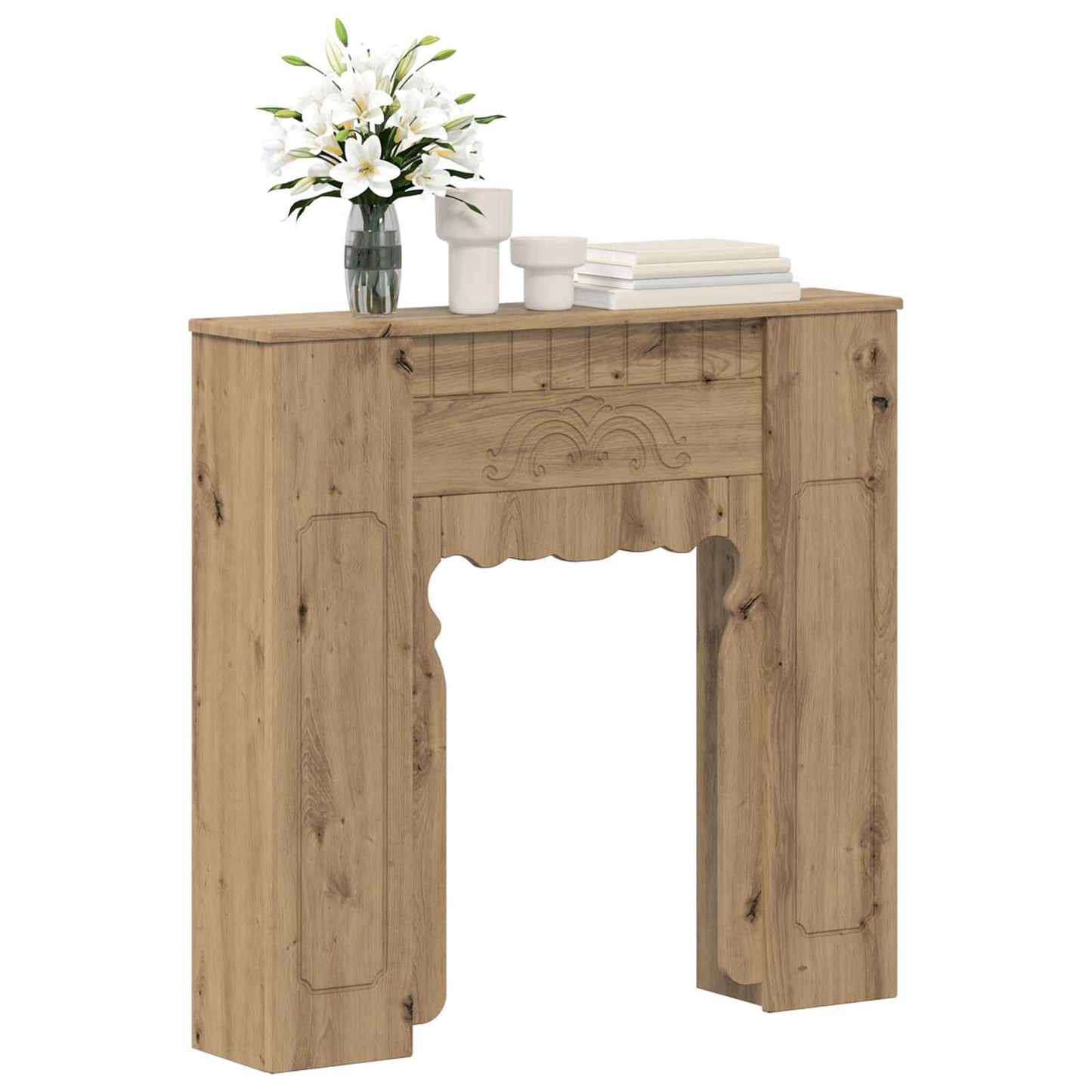 Haardomlijsting Artisanaal eiken 93 x 20 x 89 cm Bewerkt hout is nu te koop bij PeponiXL, paradijselijk wonen!
