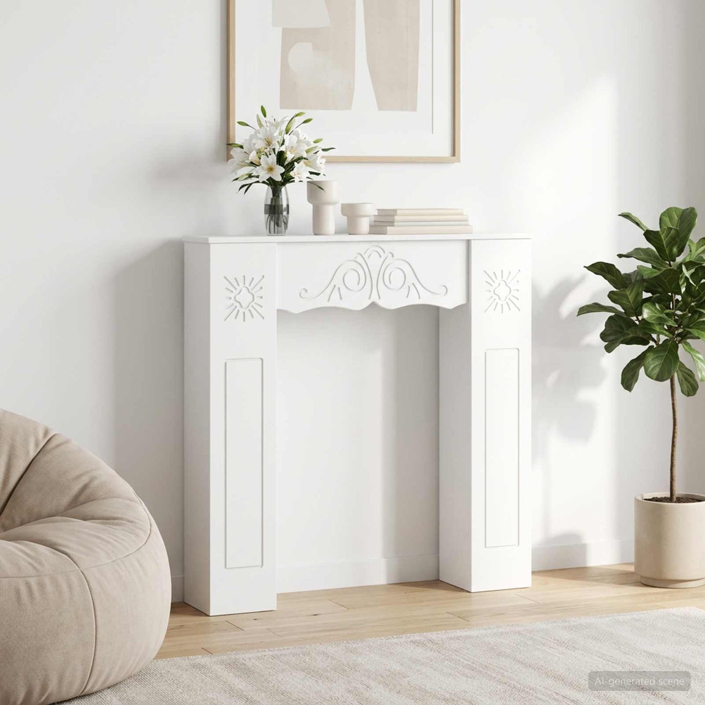 Haardomlijsting Wit 102 x 20 x 102 cm Bewerkt hout is nu te koop bij PeponiXL, paradijselijk wonen!