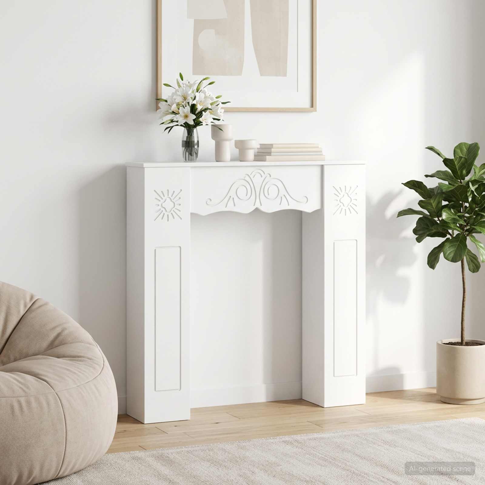 Haardomlijsting Wit 102 x 20 x 102 cm Bewerkt hout is nu te koop bij PeponiXL, paradijselijk wonen!