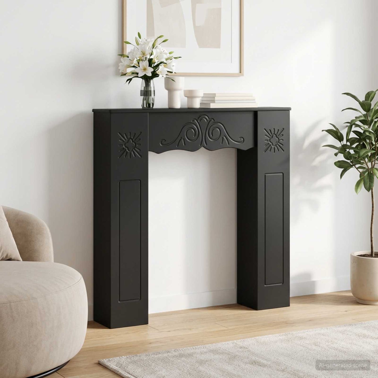 Haardomlijsting Zwart 102 x 20 x 102 cm Bewerkt hout is nu te koop bij PeponiXL, paradijselijk wonen!
