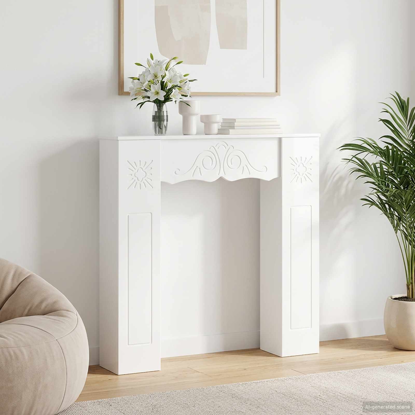 Haardomlijsting Glanzend Wit 102 x 20 x 102 cm Bewerkt hout is nu te koop bij PeponiXL, paradijselijk wonen!