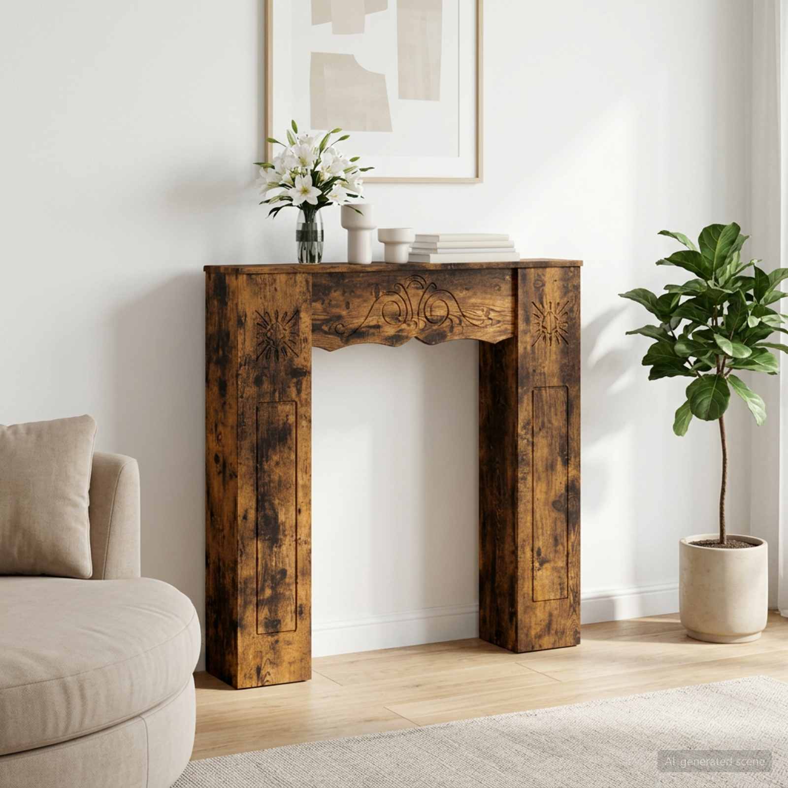Haardomlijsting Gerookt eiken 102 x 20 x 102 cm Bewerkt hout is nu te koop bij PeponiXL, paradijselijk wonen!