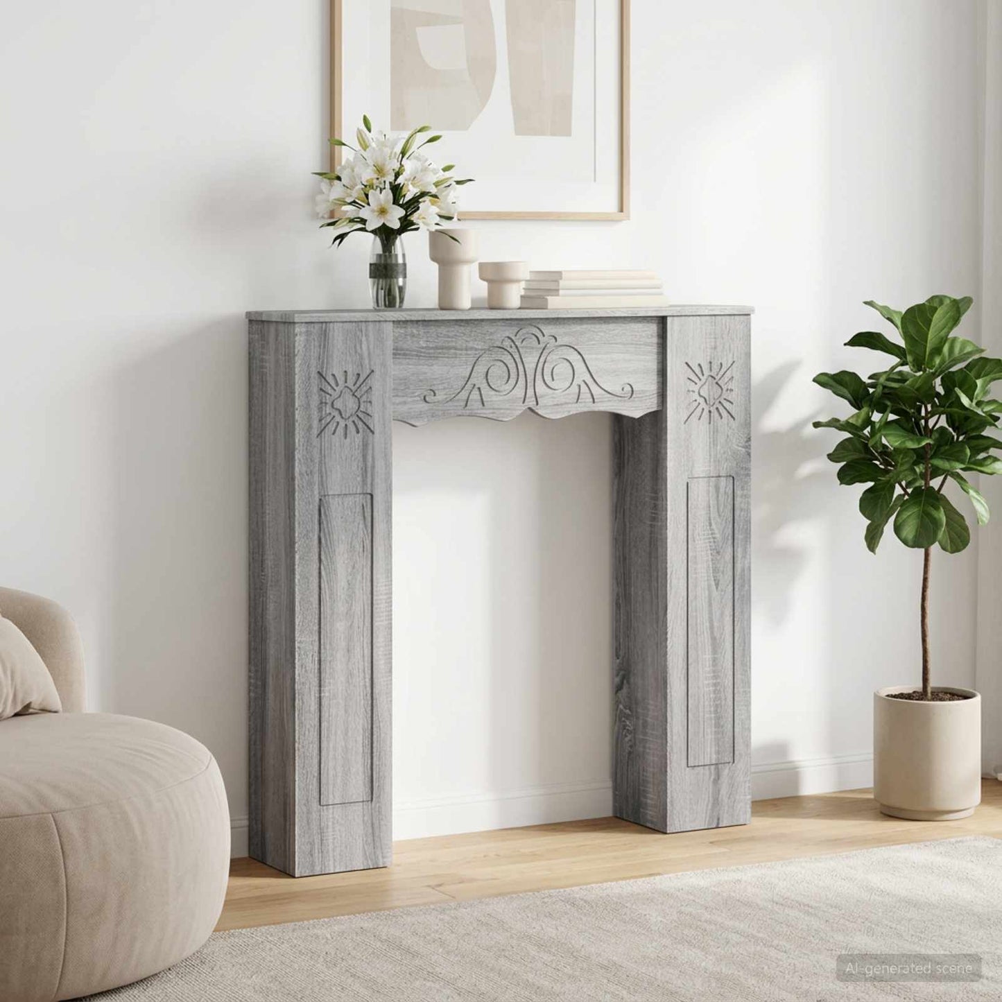 Haardomlijsting Grijs Sonoma 102 x 20 x 102 cm Bewerkt hout is nu te koop bij PeponiXL, paradijselijk wonen!