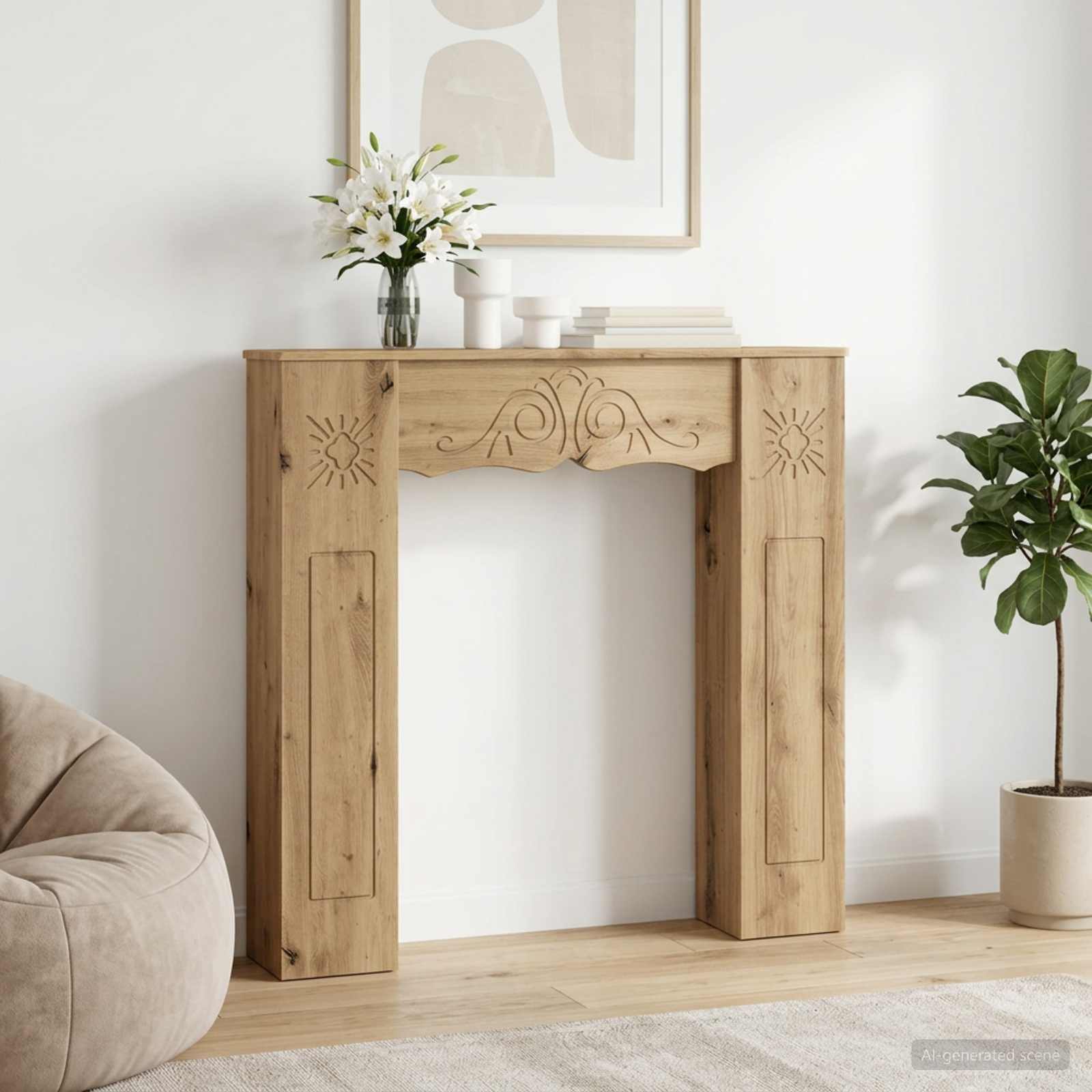 Haardomlijsting Artisanaal eiken 102 x 20 x 102 cm Bewerkt hout is nu te koop bij PeponiXL, paradijselijk wonen!