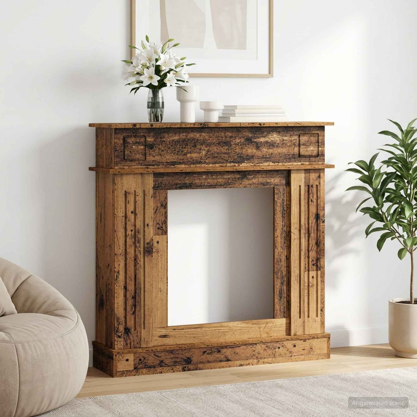 Haardomlijsting Oud hout 102 x 26 x 100 cm Bewerkt hout is nu te koop bij PeponiXL, paradijselijk wonen!