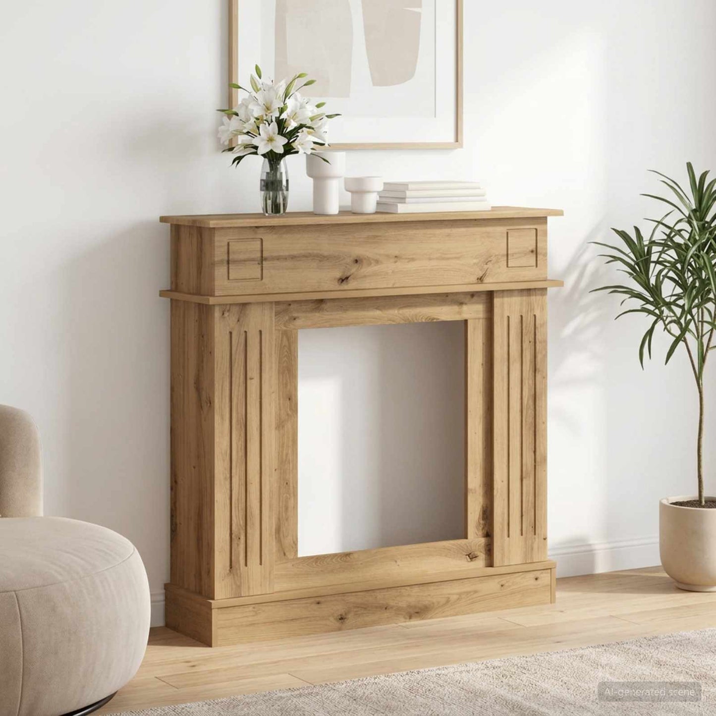 Haardomlijsting Artisanaal eiken 102 x 26 x 100 cm Bewerkt hout is nu te koop bij PeponiXL, paradijselijk wonen!