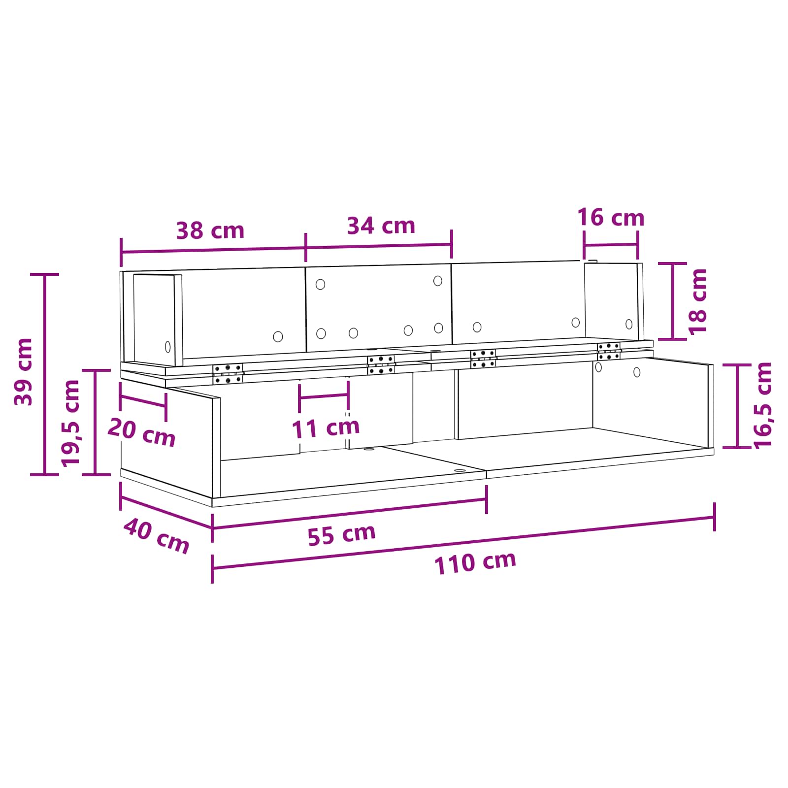 studiobureau Zwart eiken 110 x 40 x 19,5 cm Bewerkt hout is nu te koop bij PeponiXL, paradijselijk wonen!
