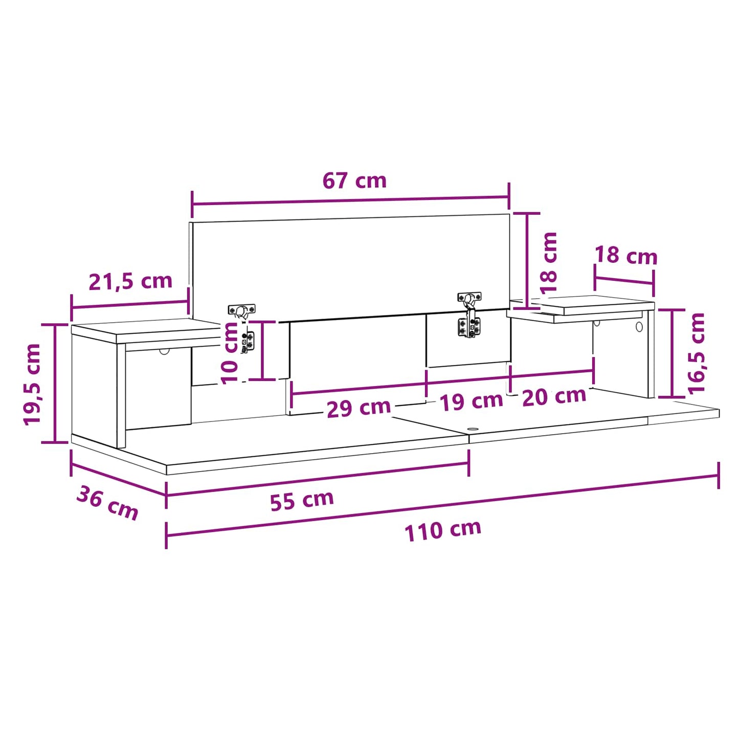 studiobureau Wit 110 x 36 x 19,5 cm Bewerkt hout is nu te koop bij PeponiXL, paradijselijk wonen!