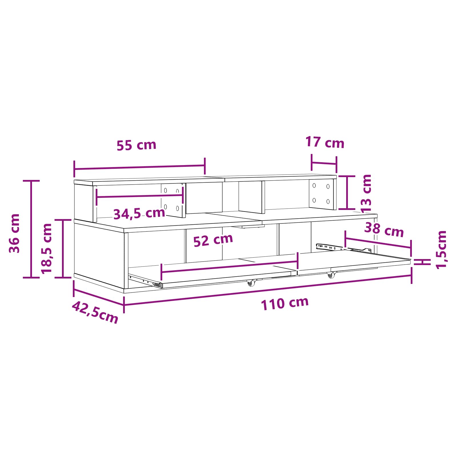 Studiebureau Grijs Sonoma 110 x 42,5 x 36 cm Bewerkt hout is nu te koop bij PeponiXL, paradijselijk wonen!