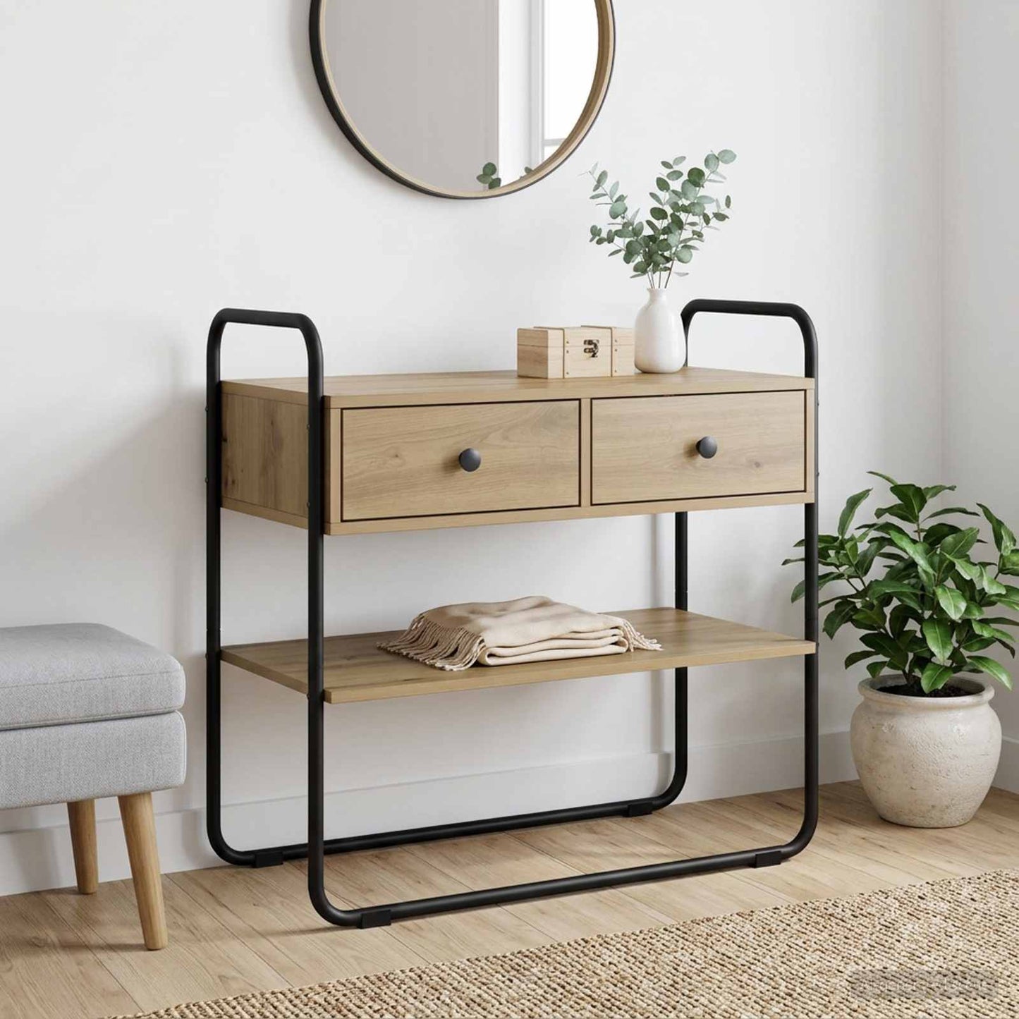 Consoletafel Artisanaal eiken 100 x 40 x 75 cm Bewerkt hout