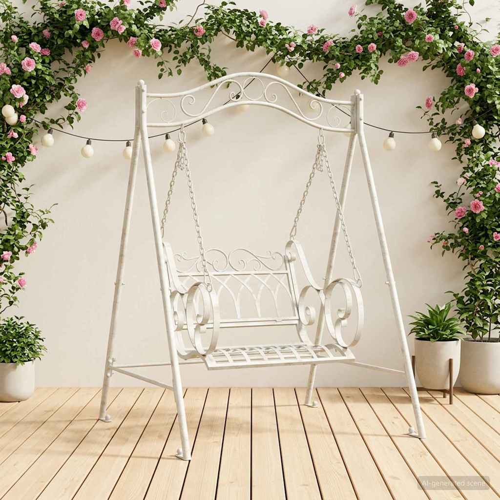 Schommelbank Staal 113 x 121,5 x 168 cm Antiek wit is nu te koop bij PeponiXL, paradijselijk wonen!