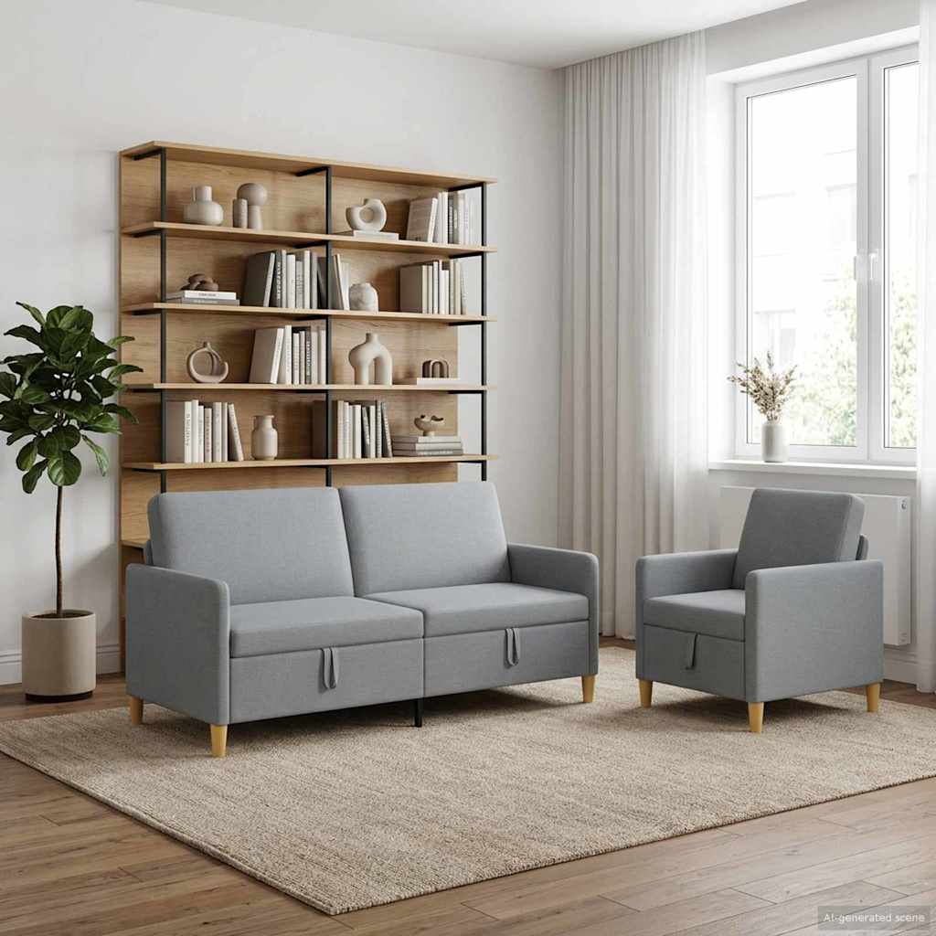 Bankenset met opbergruimte 2-delig Lichtgrijs Polyester is nu te koop bij PeponiXL, paradijselijk wonen!