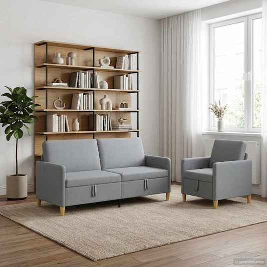 Bankenset met opbergruimte 2-delig Lichtgrijs Polyester is nu te koop bij PeponiXL, paradijselijk wonen!