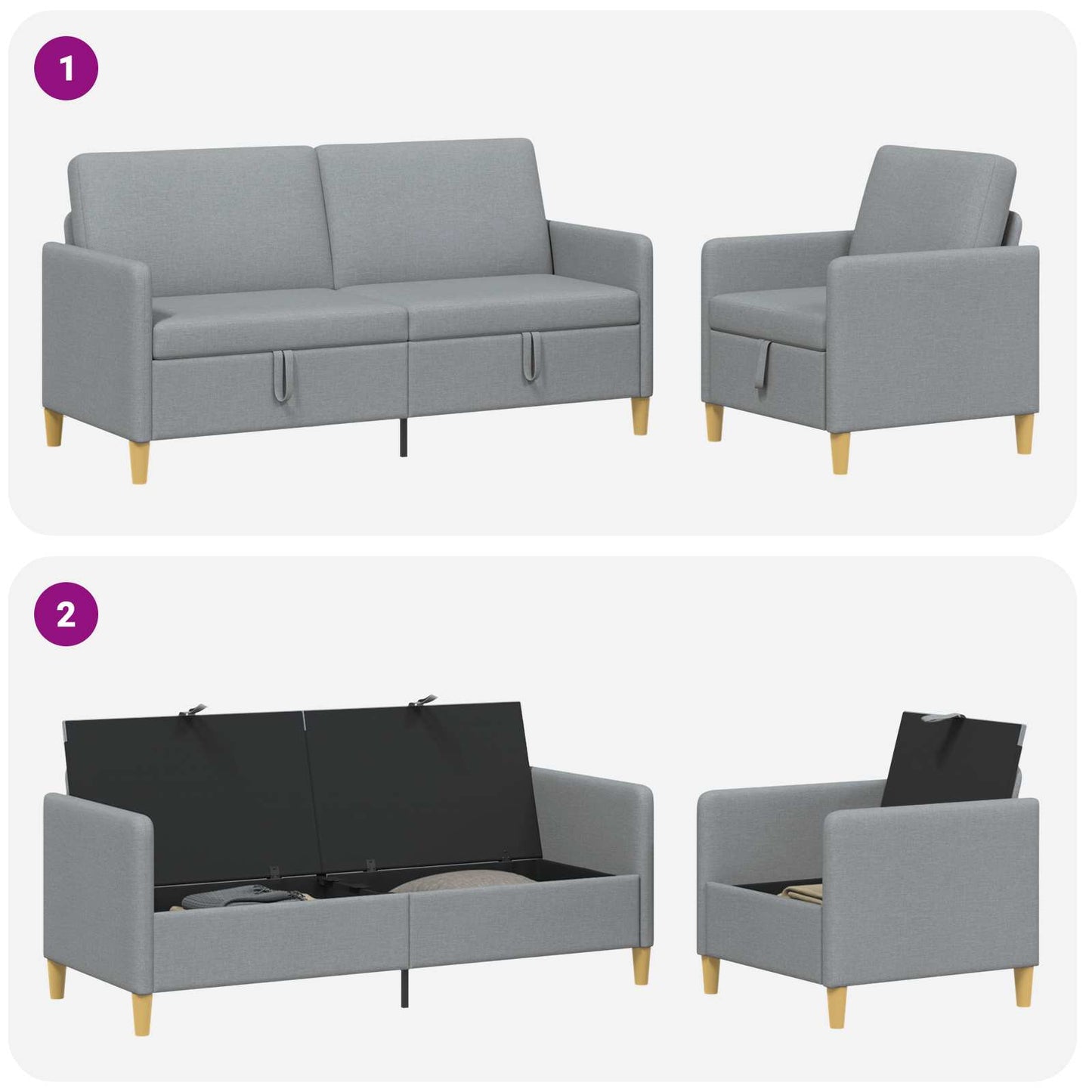 Bankenset met opbergruimte 2-delig Lichtgrijs Polyester is nu te koop bij PeponiXL, paradijselijk wonen!