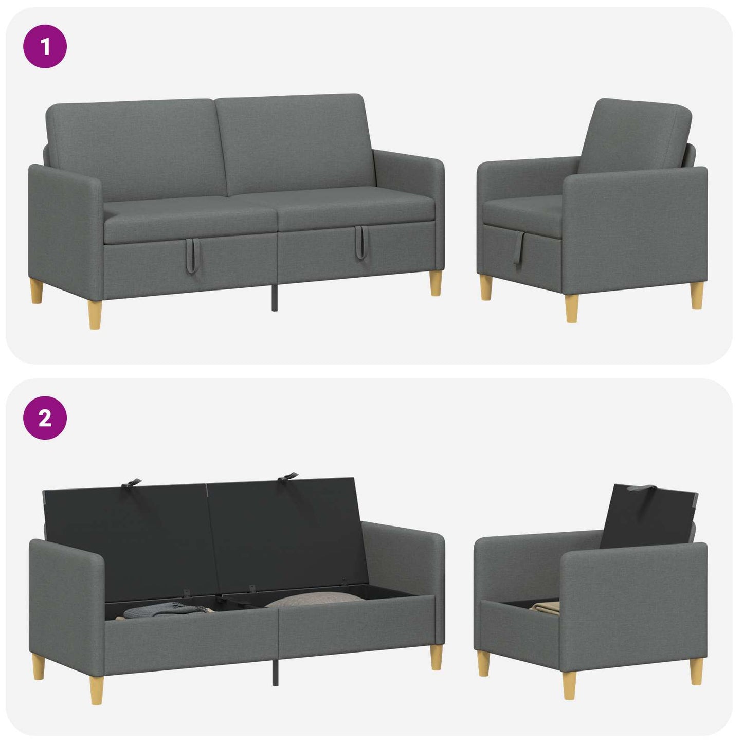 Bankenset met opbergruimte 2 pcs Donkergrijs Polyester is nu te koop bij PeponiXL, paradijselijk wonen!