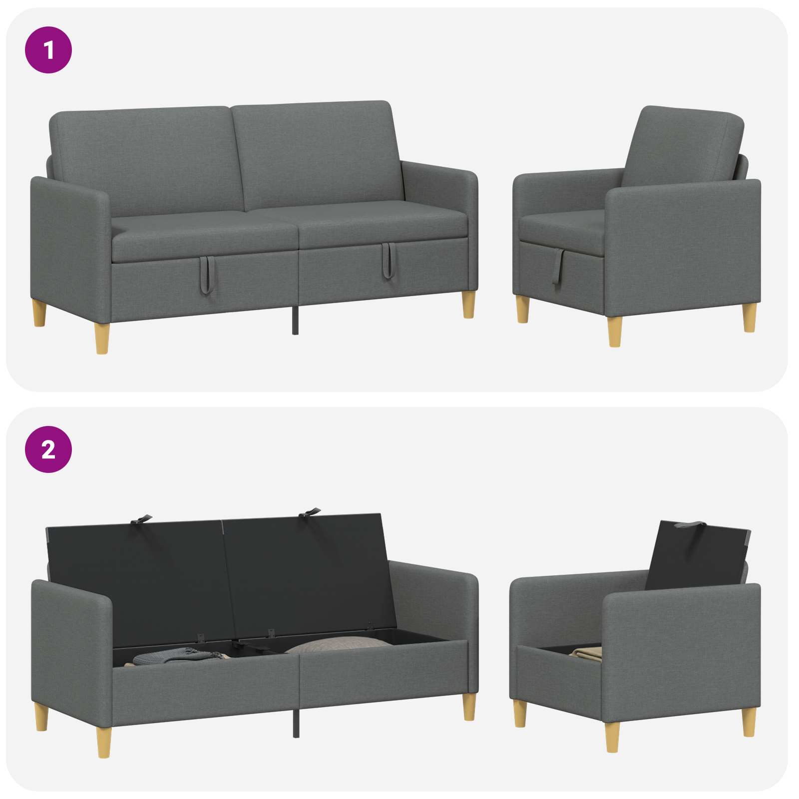 Bankenset met opbergruimte 2 pcs Donkergrijs Polyester is nu te koop bij PeponiXL, paradijselijk wonen!