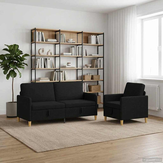 Bankenset met opbergruimte 2 pcs Zwart Polyester is nu te koop bij PeponiXL, paradijselijk wonen!