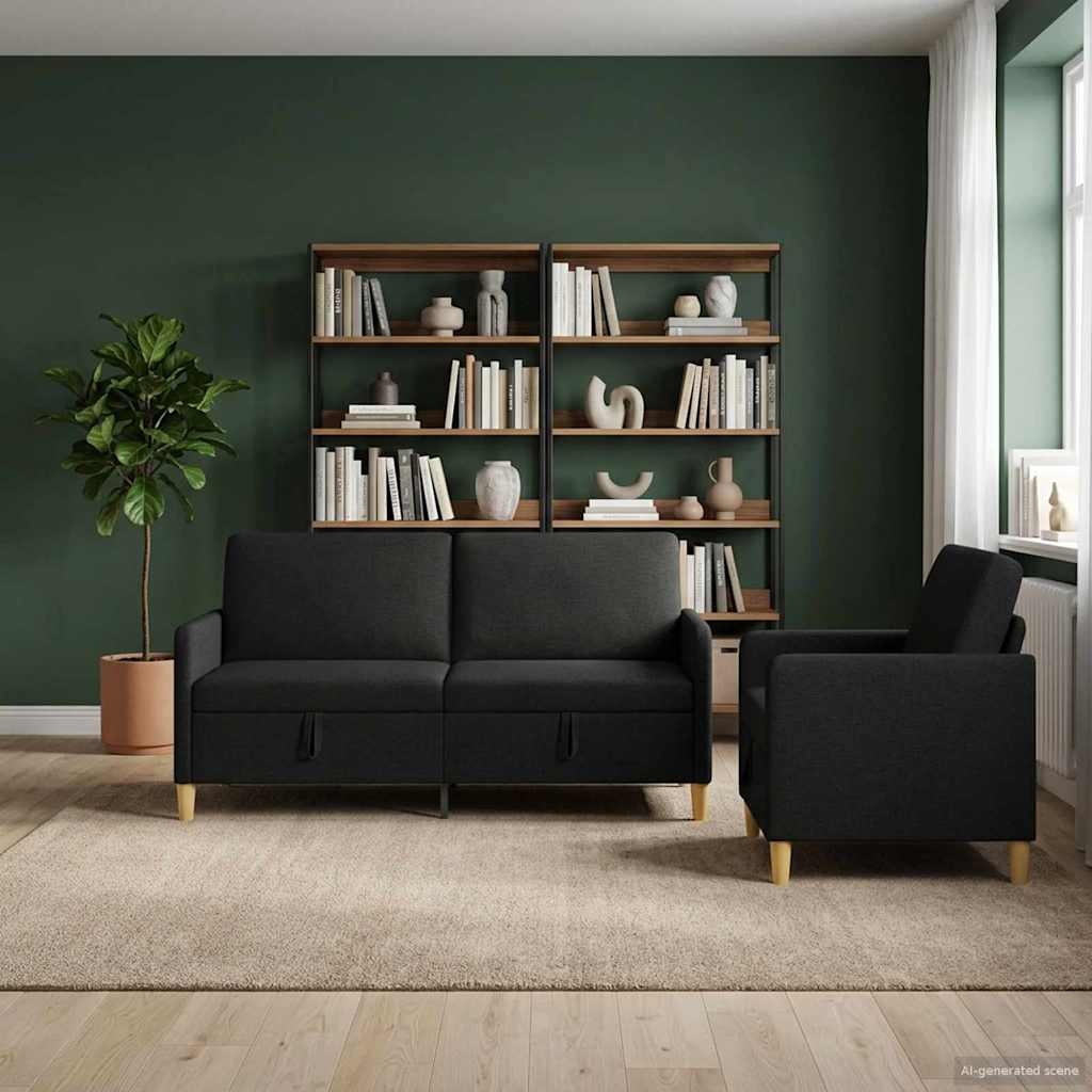 Bankenset met opbergruimte 2 pcs Zwart Polyester is nu te koop bij PeponiXL, paradijselijk wonen!