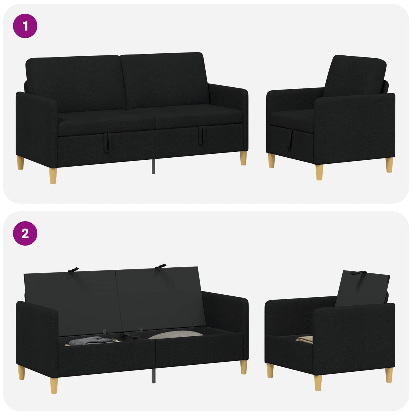 Bankenset met opbergruimte 2 pcs Zwart Polyester is nu te koop bij PeponiXL, paradijselijk wonen!