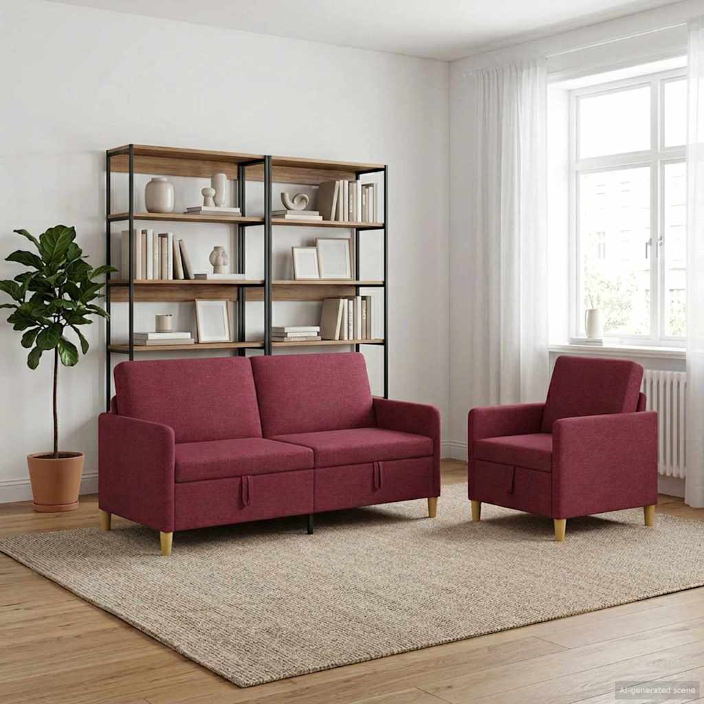 Bankenset met opbergruimte 2 pcs Wijnrood Polyester is nu te koop bij PeponiXL, paradijselijk wonen!