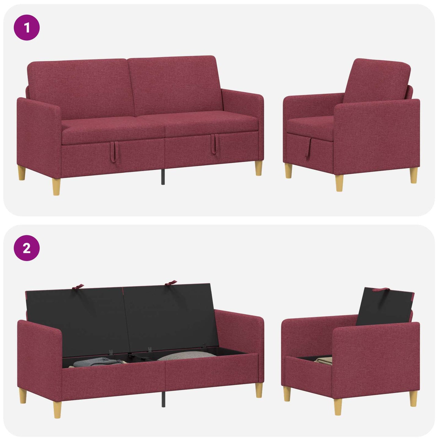 Bankenset met opbergruimte 2 pcs Wijnrood Polyester is nu te koop bij PeponiXL, paradijselijk wonen!