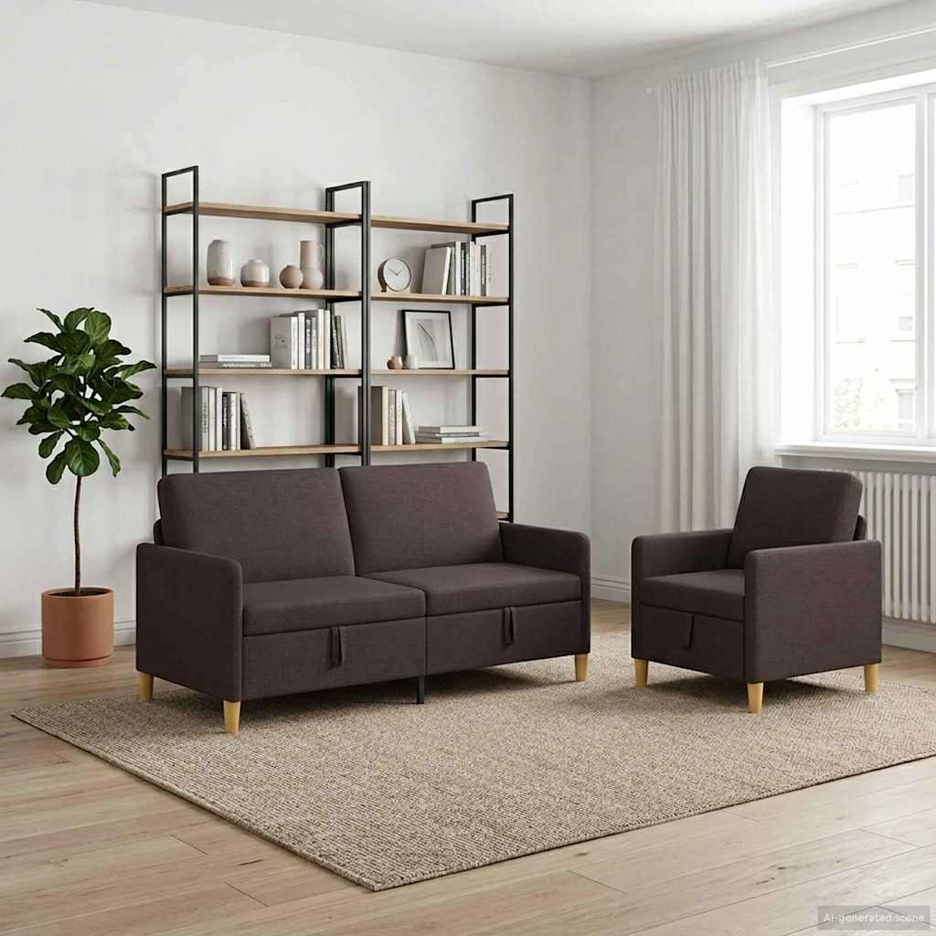 Bankenset met opbergruimte 2 pcs Donkerbruin Polyester is nu te koop bij PeponiXL, paradijselijk wonen!