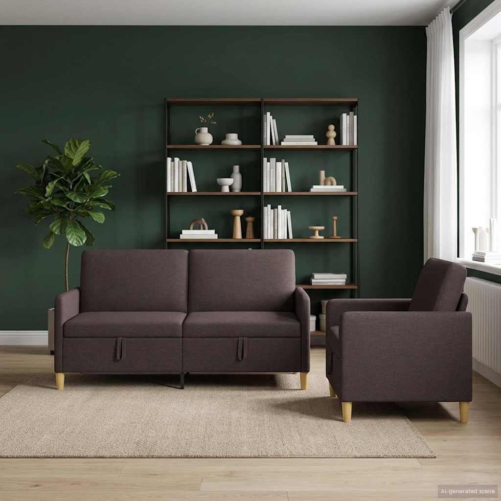 Bankenset met opbergruimte 2 pcs Donkerbruin Polyester is nu te koop bij PeponiXL, paradijselijk wonen!