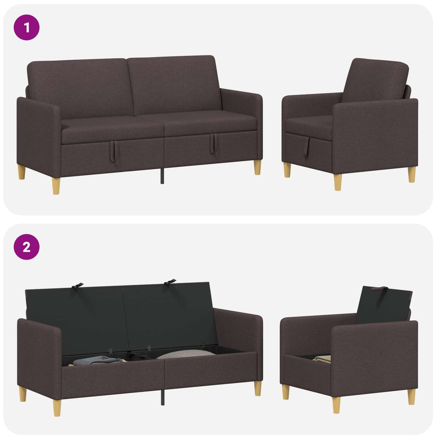 Bankenset met opbergruimte 2 pcs Donkerbruin Polyester is nu te koop bij PeponiXL, paradijselijk wonen!