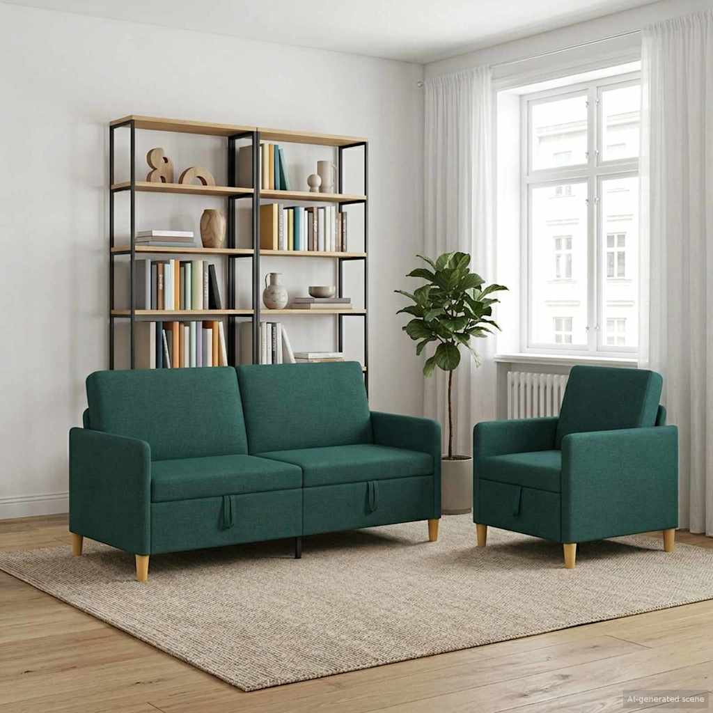 Bankenset met opbergruimte 2 pcs Donkergroen Polyester is nu te koop bij PeponiXL, paradijselijk wonen!