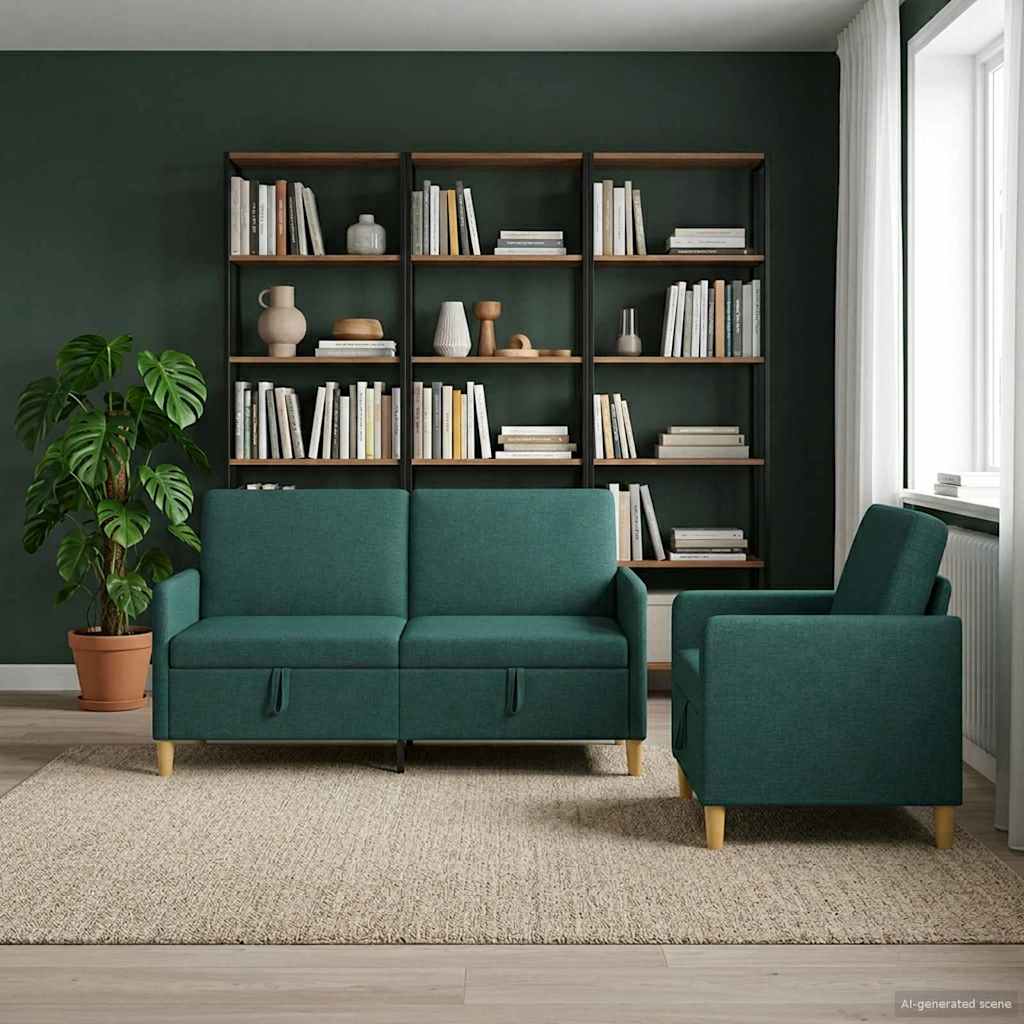 Bankenset met opbergruimte 2 pcs Donkergroen Polyester is nu te koop bij PeponiXL, paradijselijk wonen!