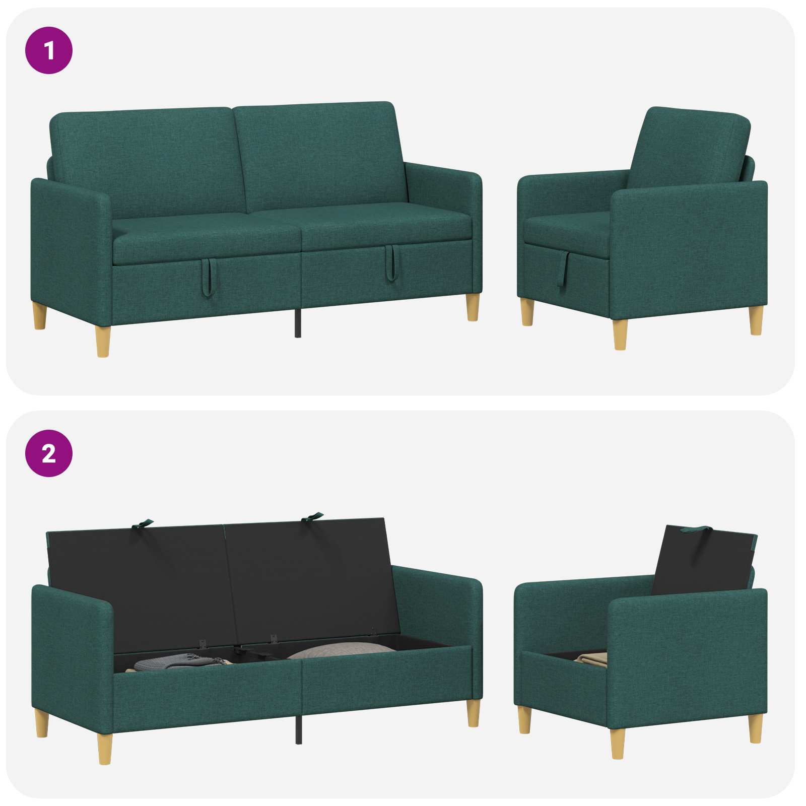 Bankenset met opbergruimte 2 pcs Donkergroen Polyester is nu te koop bij PeponiXL, paradijselijk wonen!