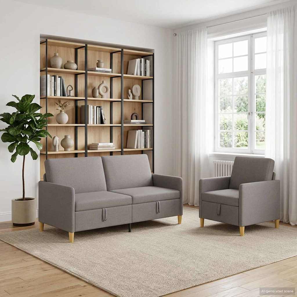 Bankenset met opbergruimte 2 pcs Taupe Polyester is nu te koop bij PeponiXL, paradijselijk wonen!