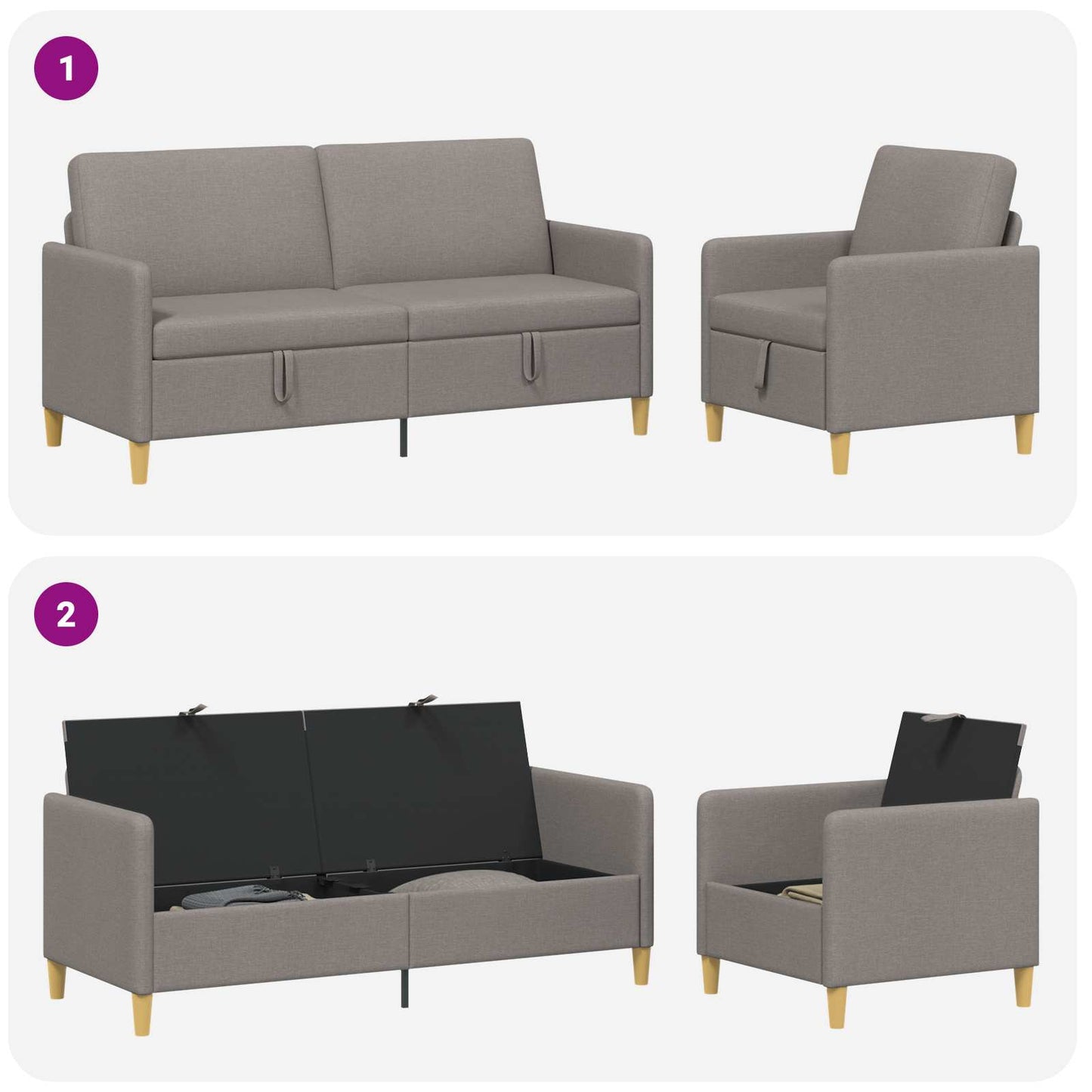 Bankenset met opbergruimte 2 pcs Taupe Polyester is nu te koop bij PeponiXL, paradijselijk wonen!