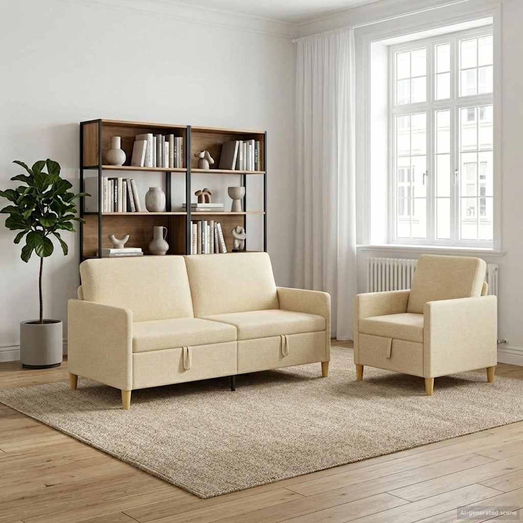 Bankenset met opbergruimte 2 pcs Crèmekleurig Polyester is nu te koop bij PeponiXL, paradijselijk wonen!