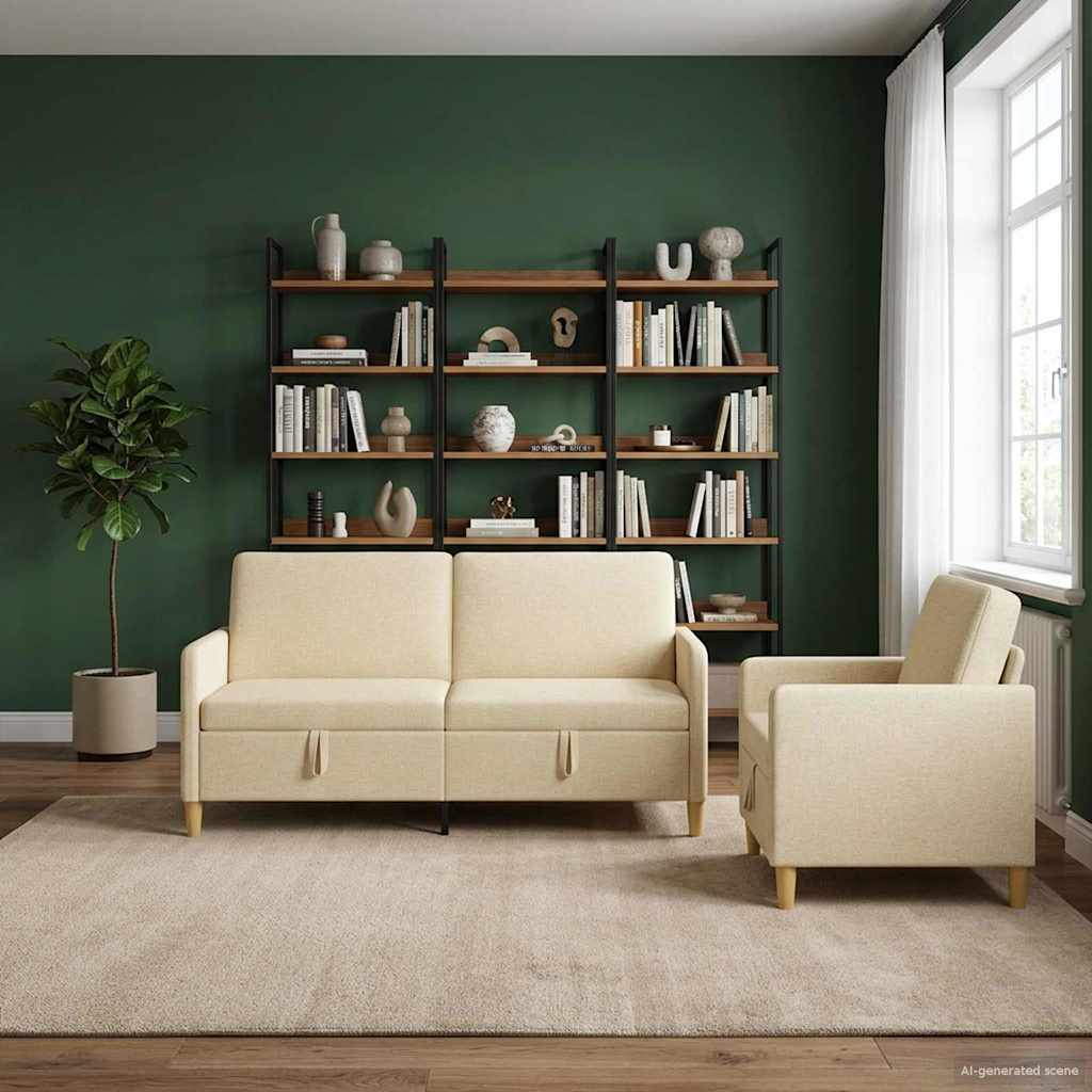 Bankenset met opbergruimte 2 pcs Crèmekleurig Polyester is nu te koop bij PeponiXL, paradijselijk wonen!