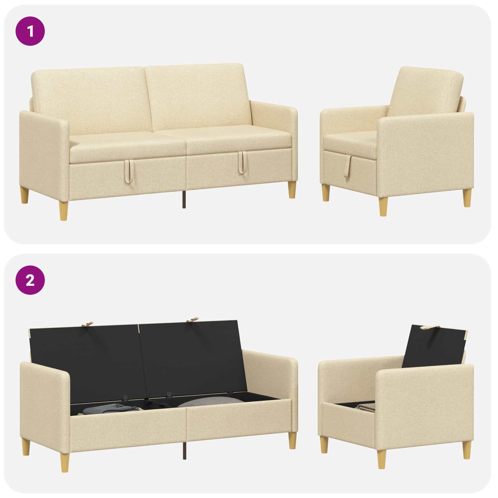 Bankenset met opbergruimte 2 pcs Crèmekleurig Polyester is nu te koop bij PeponiXL, paradijselijk wonen!