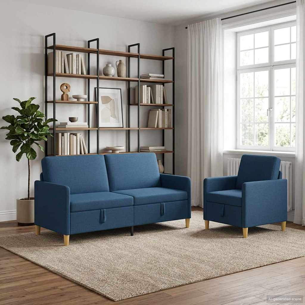 Bankenset met opbergruimte 2 pcs Blauw Polyester is nu te koop bij PeponiXL, paradijselijk wonen!