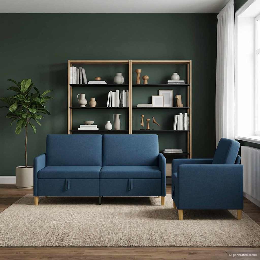 Bankenset met opbergruimte 2 pcs Blauw Polyester is nu te koop bij PeponiXL, paradijselijk wonen!