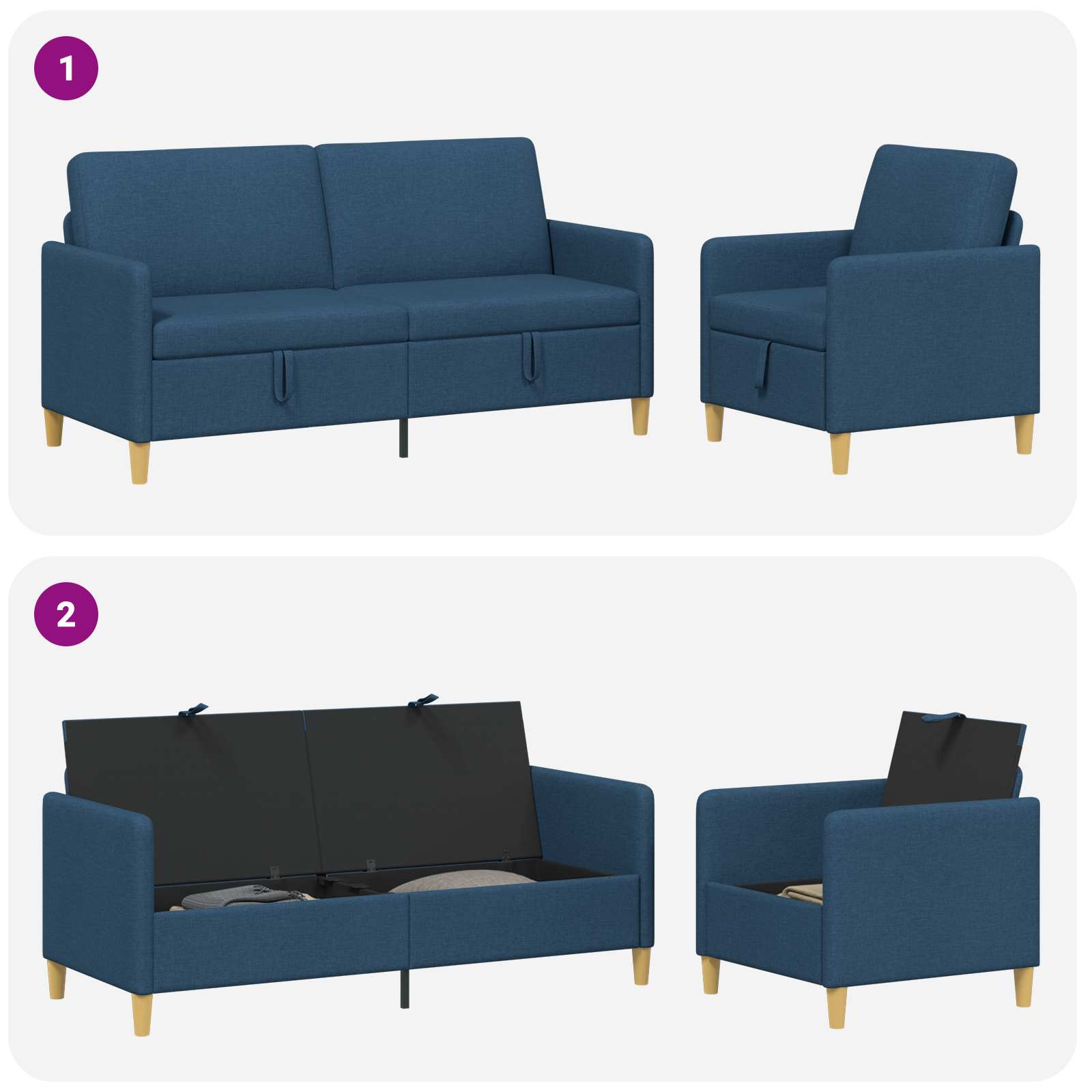 Bankenset met opbergruimte 2 pcs Blauw Polyester is nu te koop bij PeponiXL, paradijselijk wonen!