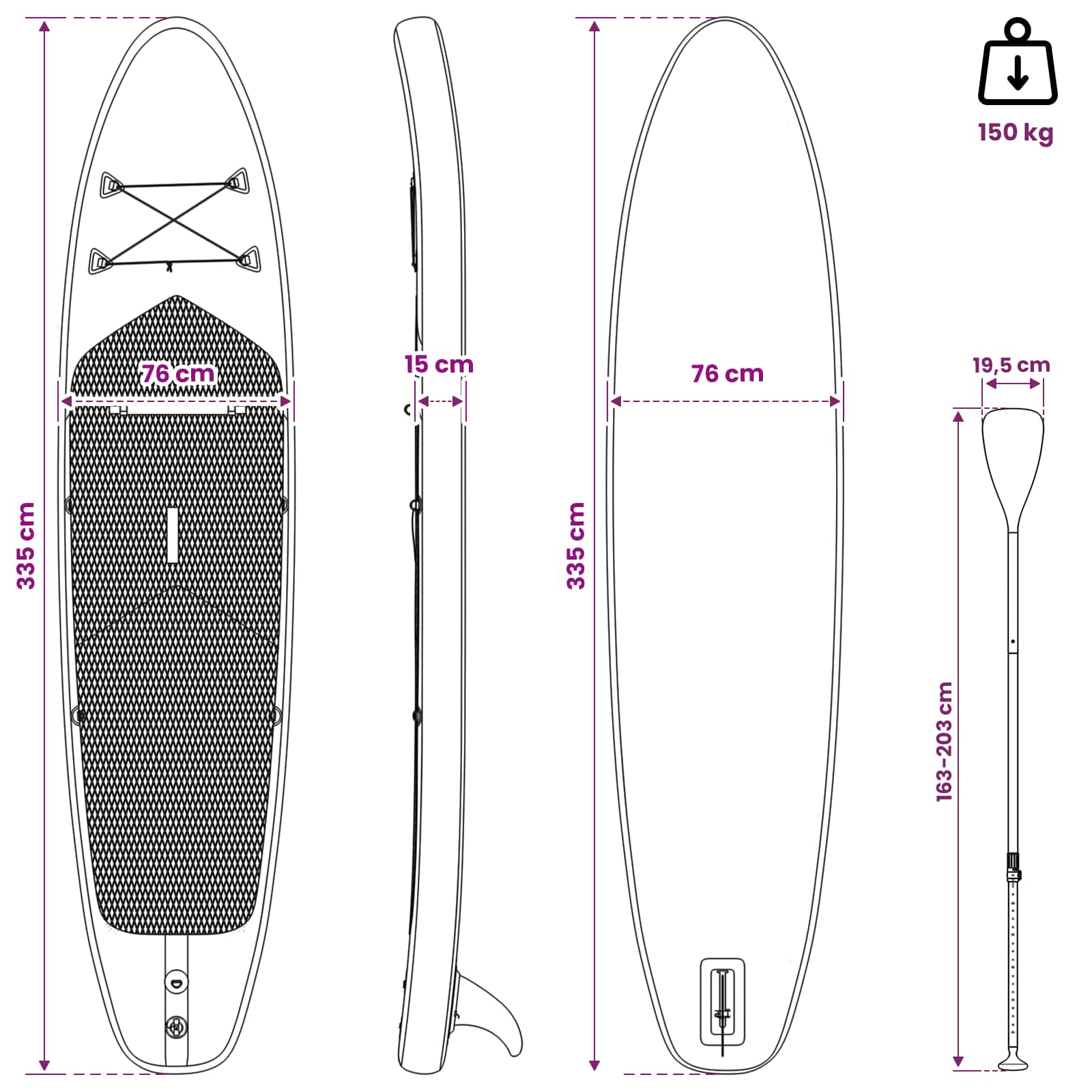 Opblaasbaar Stand Up Paddle Board HYDROS 335 x 76 x 15 cm voor is nu te koop bij PeponiXL, paradijselijk wonen!