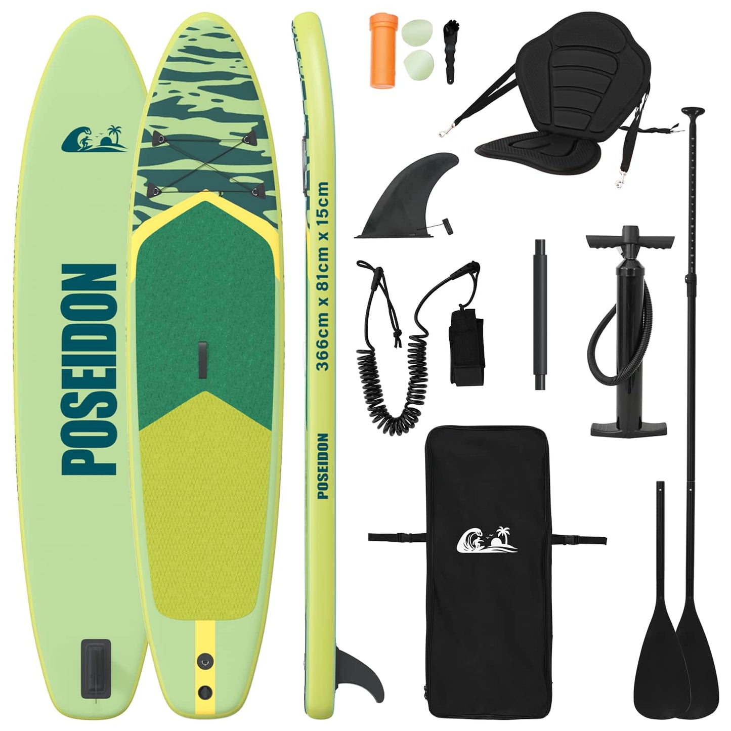 SUP Board met zitplaats 2-in-1 POSEIDON 366 x 81 x 15 cm Groen is nu te koop bij PeponiXL, paradijselijk wonen!