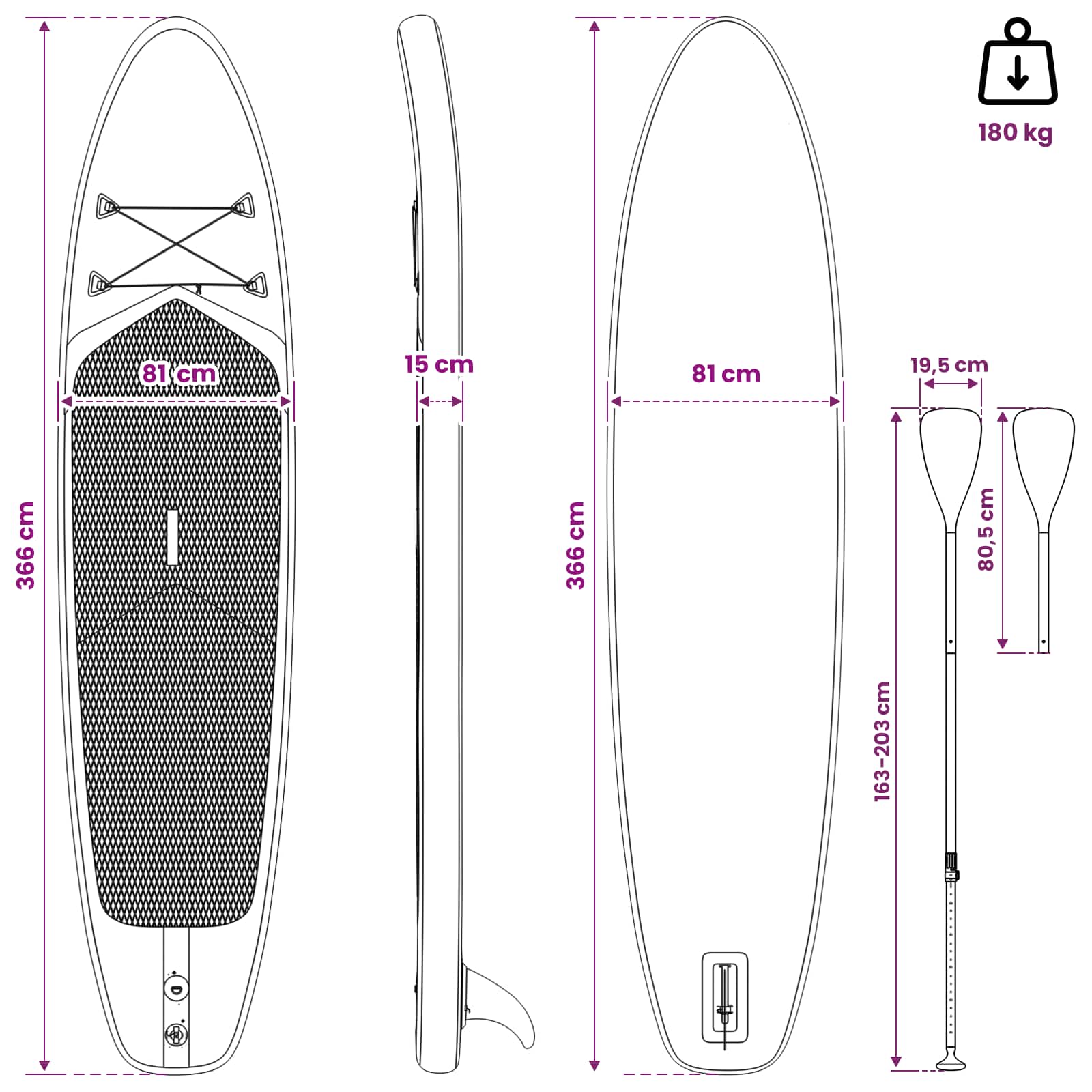 SUP Board met zitplaats 2-in-1 POSEIDON 366 x 81 x 15 cm Groen is nu te koop bij PeponiXL, paradijselijk wonen!