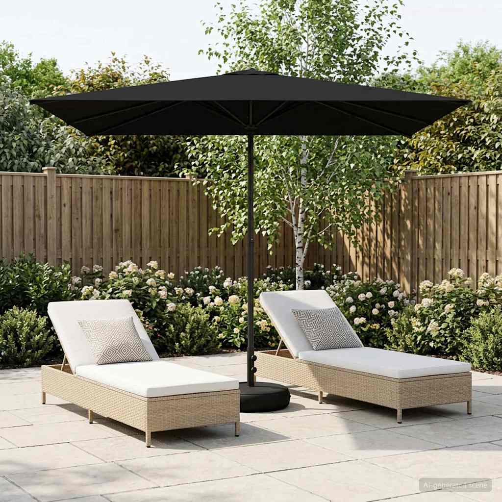 Tuinparasol met Basis 200 x 300 cm Polyester Rechthoekig Zwart is nu te koop bij PeponiXL, paradijselijk wonen!