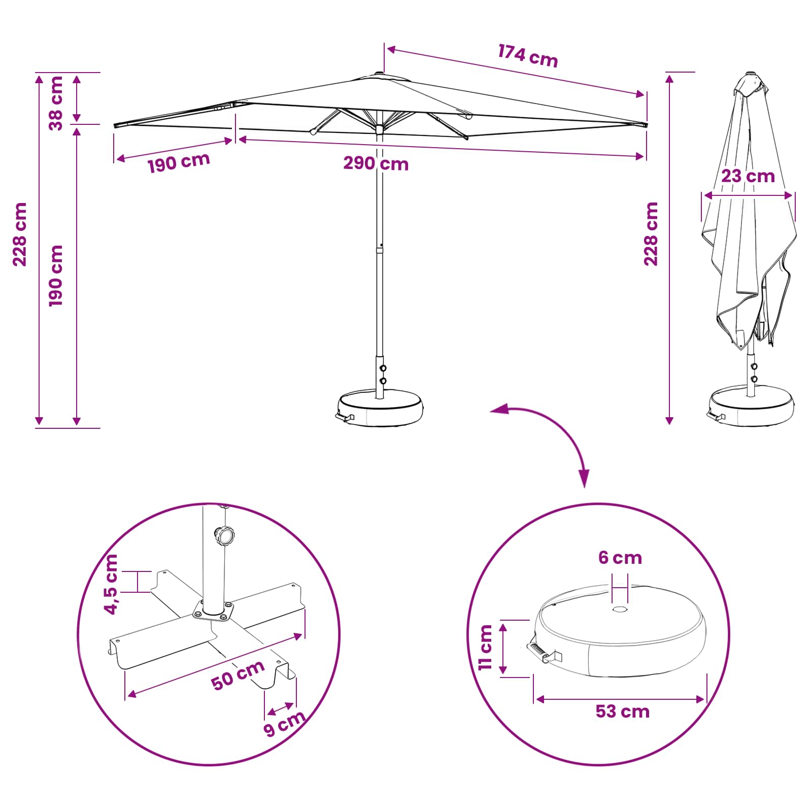 Tuinparasol met Basis 200 x 300 cm Polyester Rechthoekig is nu te koop bij PeponiXL, paradijselijk wonen!