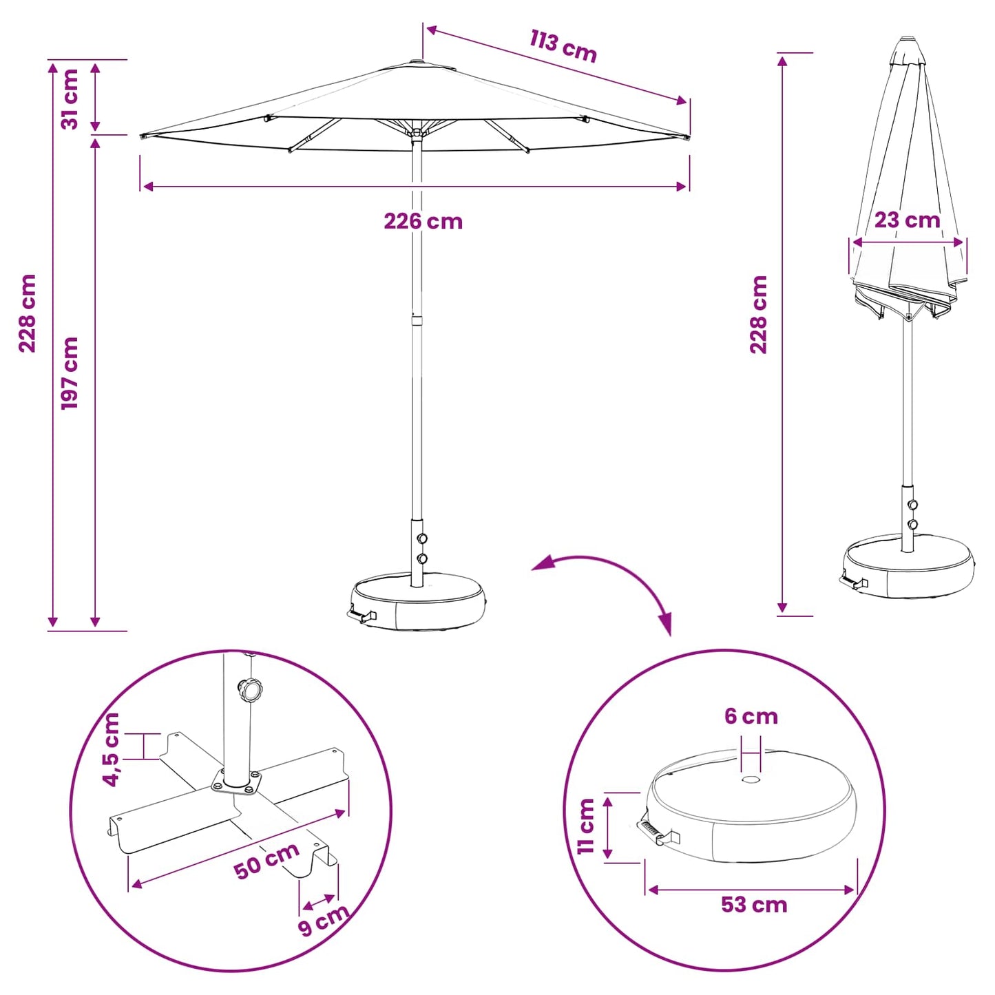 Tuinparasol met Basis 230 x 230 cm Polyester Rechthoekig is nu te koop bij PeponiXL, paradijselijk wonen!