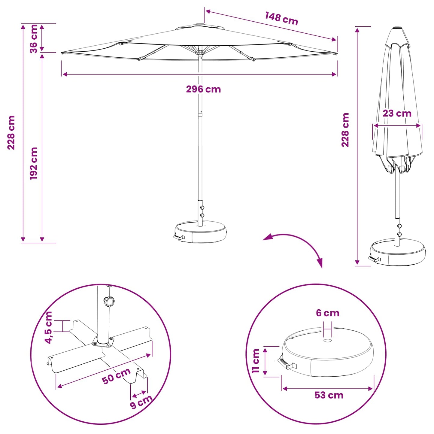 Tuinparasol met Basis 300 x 300 cm Polyester Rechthoekig is nu te koop bij PeponiXL, paradijselijk wonen!